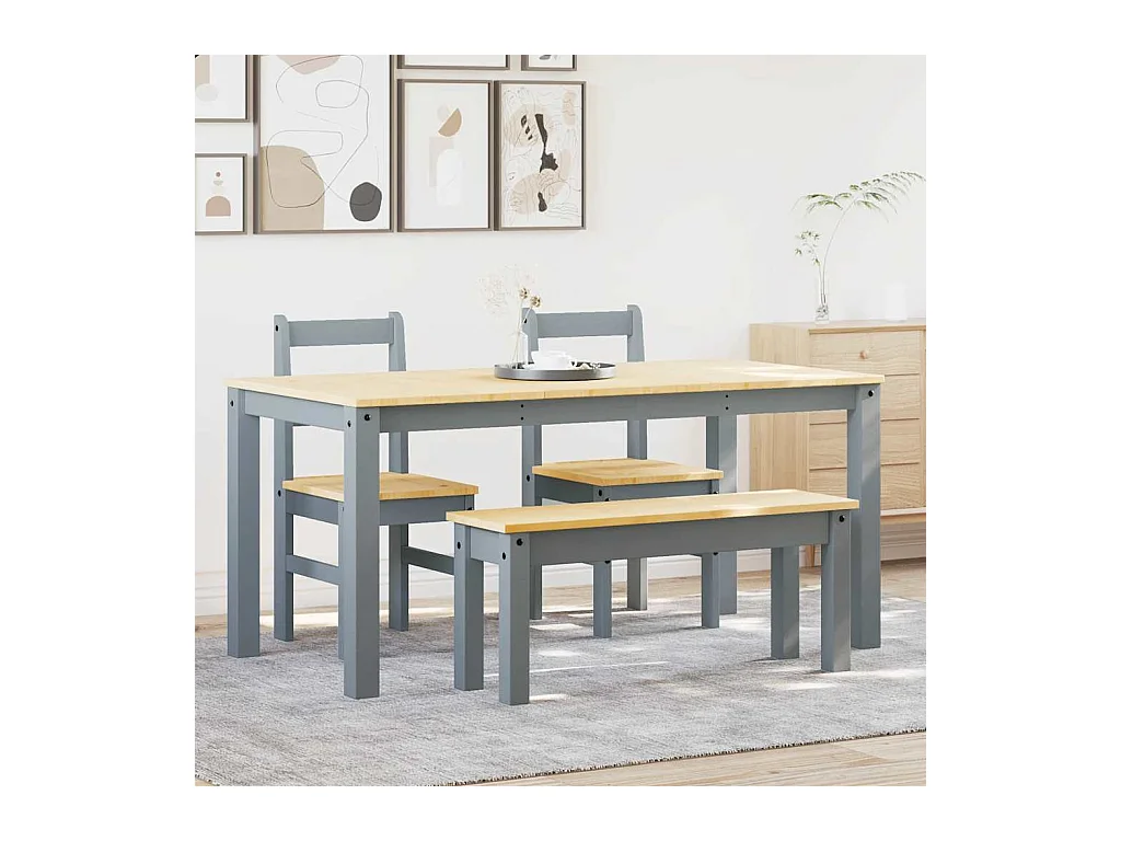 Juego de comedor Panamá de 4 piezas, gris, madera maciza de pino