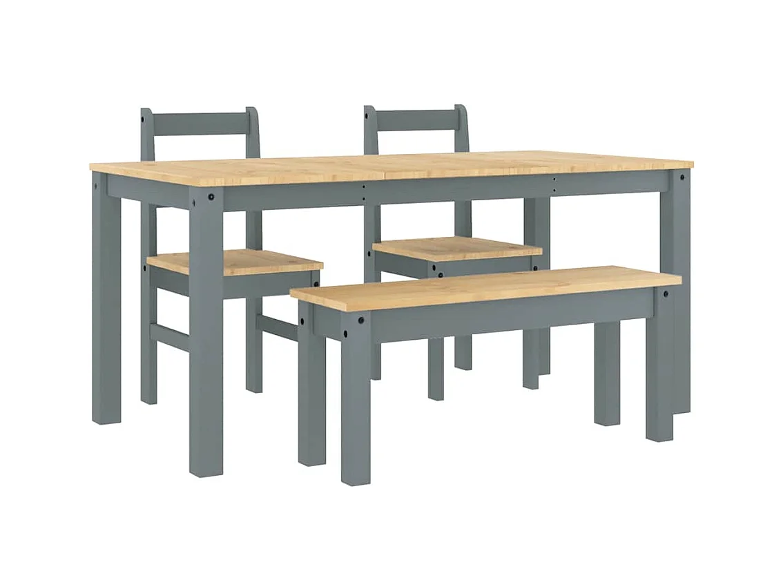 Juego de comedor Panamá de 4 piezas, gris, madera maciza de pino
