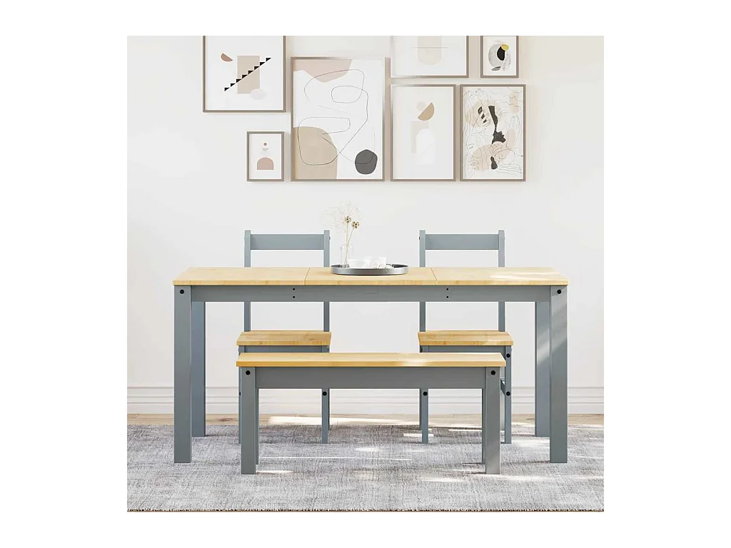 Juego de comedor Panamá de 4 piezas, gris, madera maciza de pino