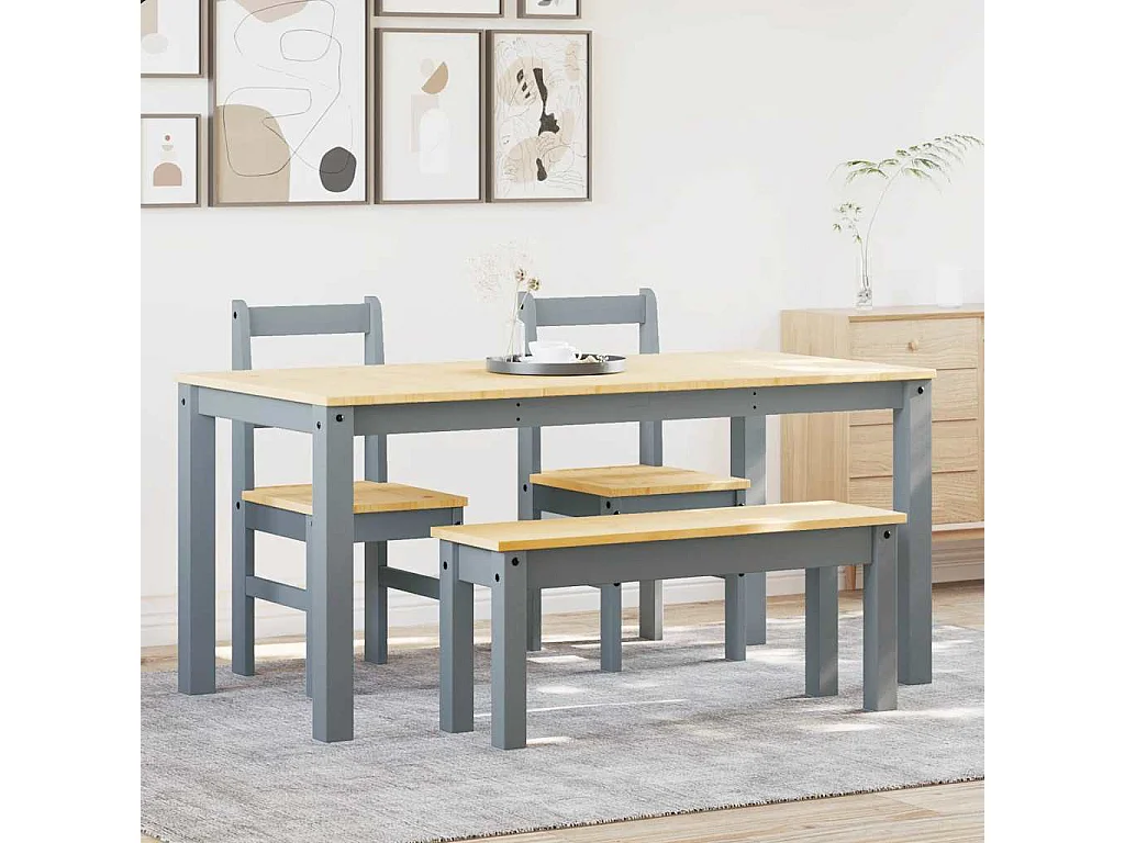 Ensemble à manger Panama 4 pcs gris bois de pin massif