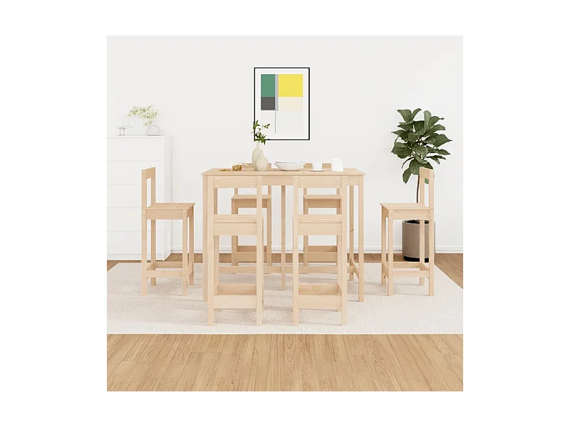 7-delige barset van massief grenenhout