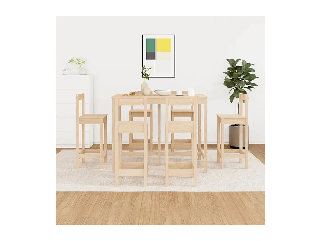 Ensemble de bar 7 pcs Bois de pin massif