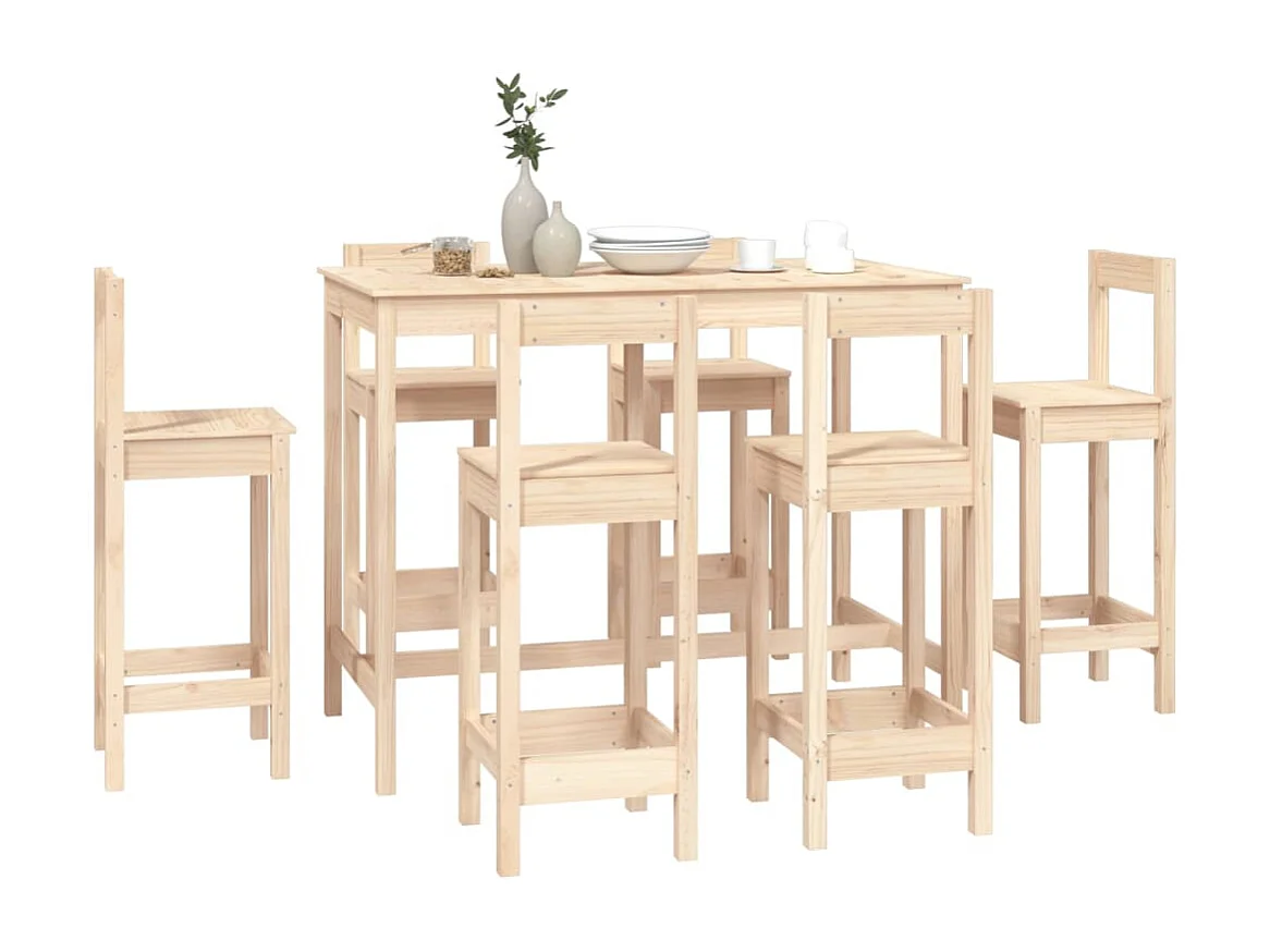 Ensemble de bar 7 pcs Bois de pin massif