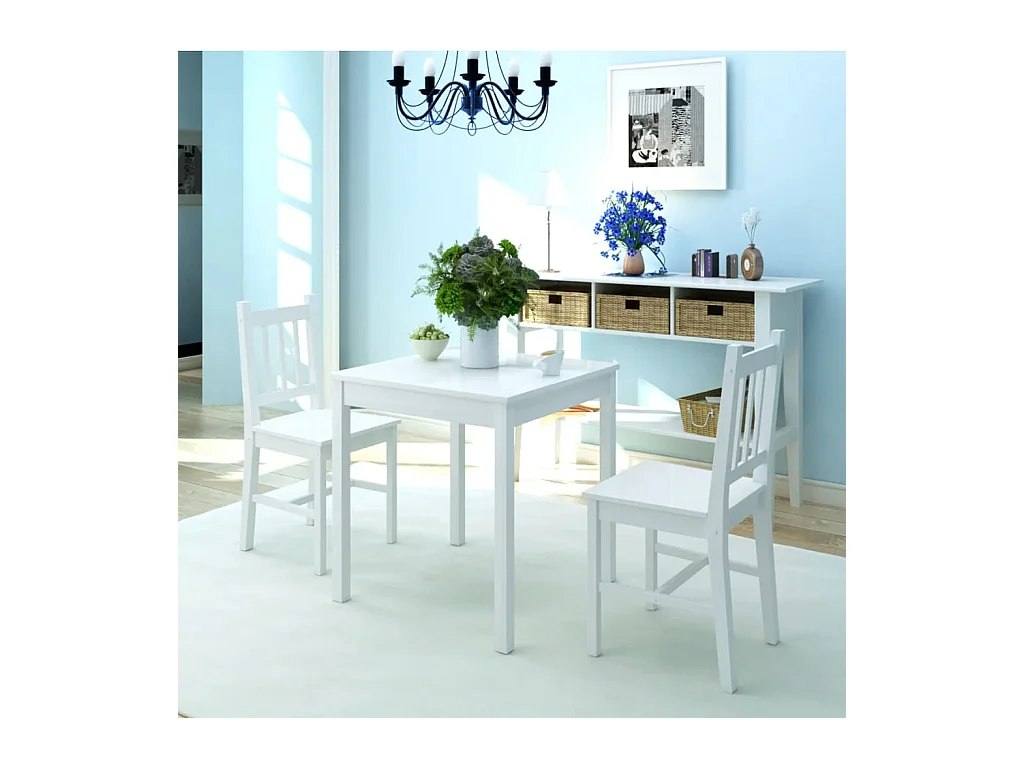 Juego de comedor de tres piezas de madera de pino blanco