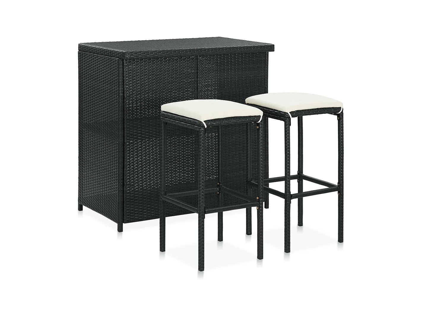 Juego de bar de 3 piezas, resina tejida negra