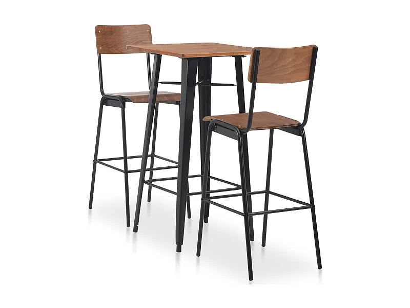Conjunto de muebles de bar de 3 piezas Acero Marrón Negro