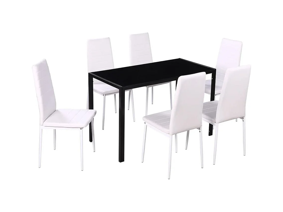 Juego de mesa de comedor de siete piezas en blanco y negro