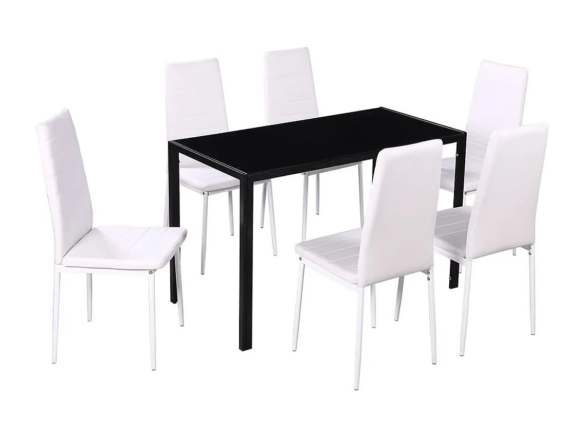 Juego de mesa de comedor de siete piezas en blanco y negro