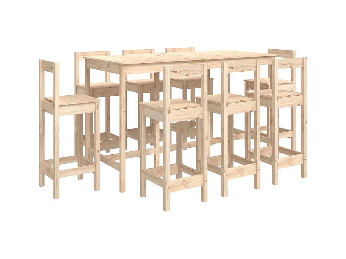 Juego de bar de 9 piezas fabricado en madera maciza de pino