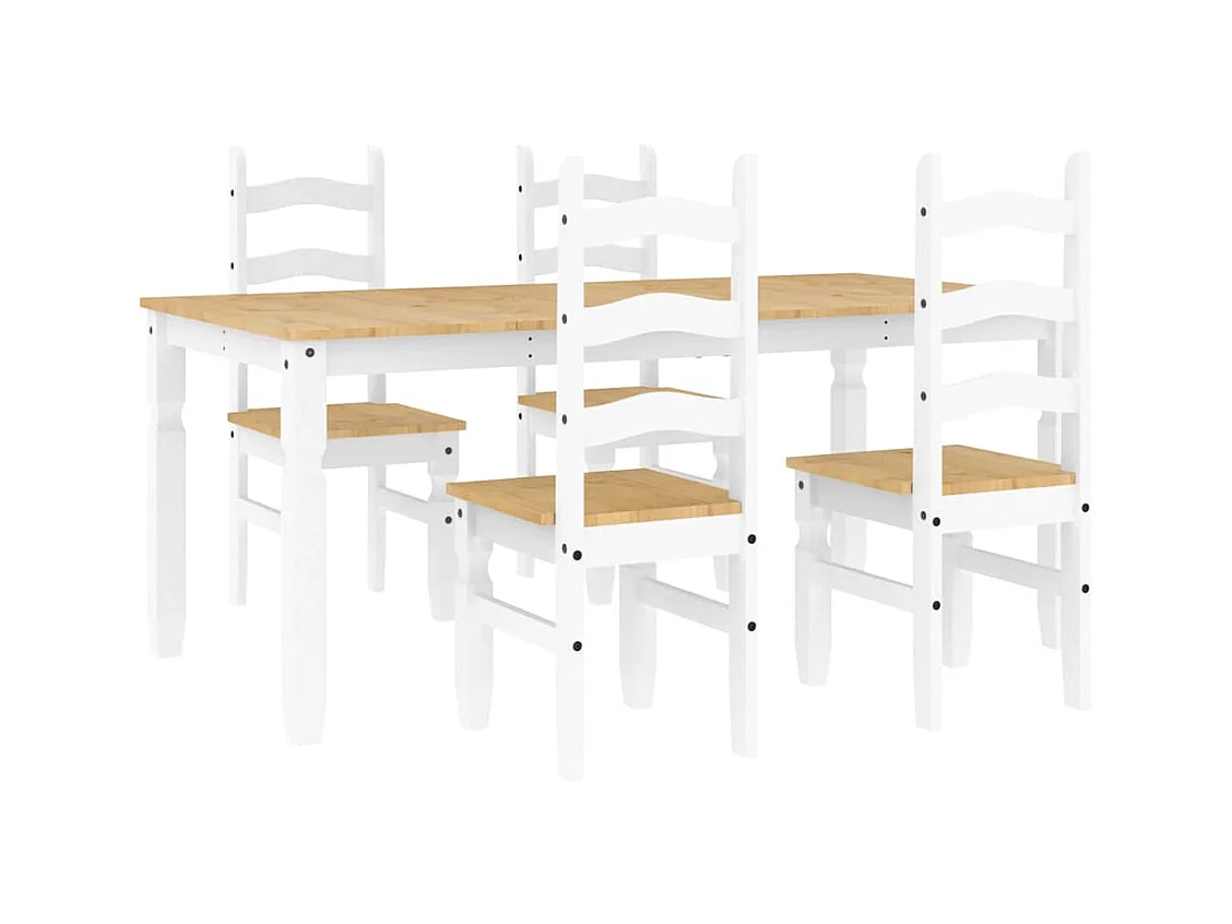 Juego de comedor Panamá de 5 piezas en madera maciza de pino blanco