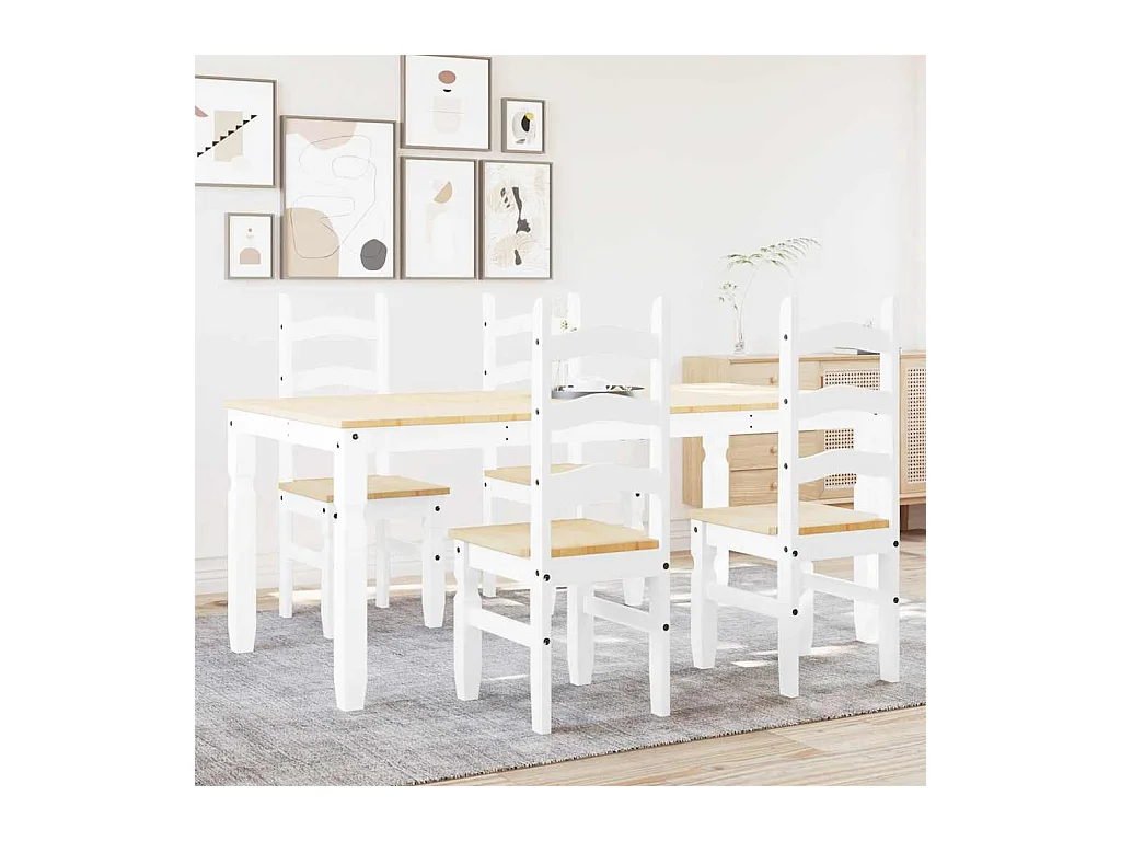 Juego de comedor Panamá de 5 piezas en madera maciza de pino blanco