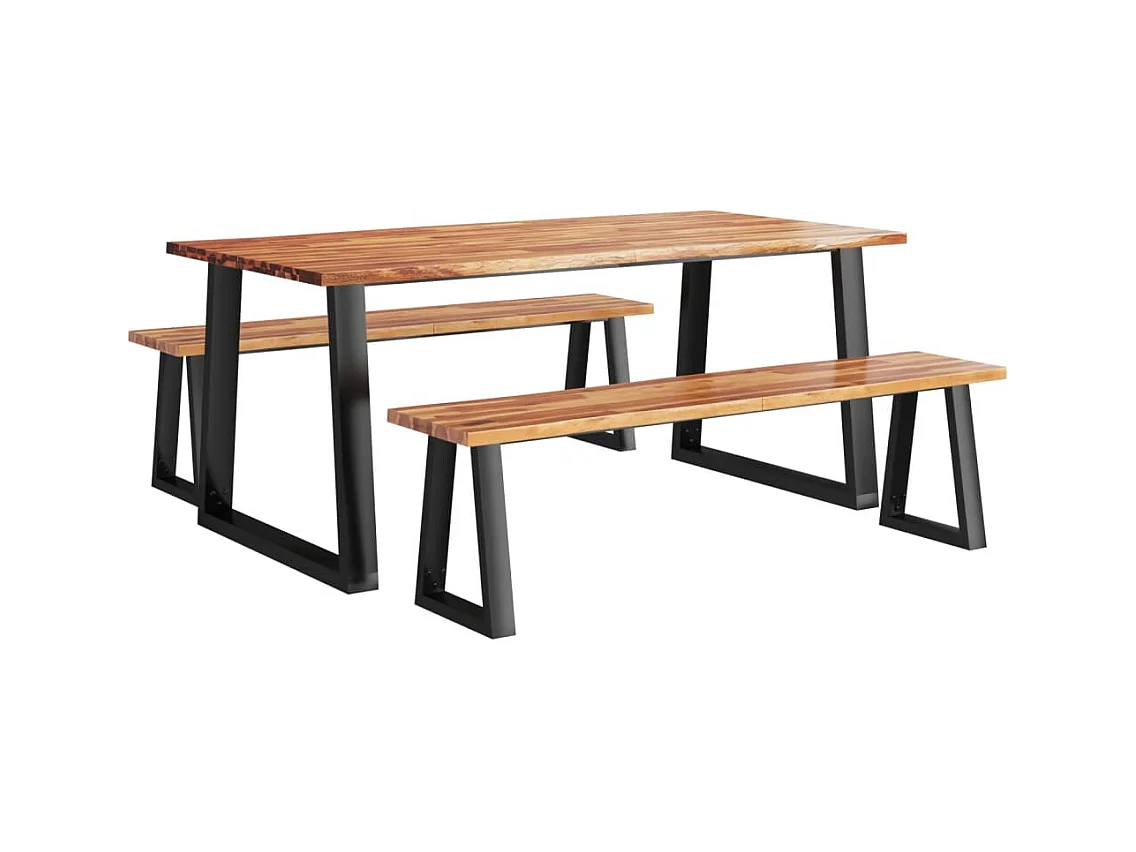 Juego de comedor de 3 piezas con borde vivo en madera maciza de acacia