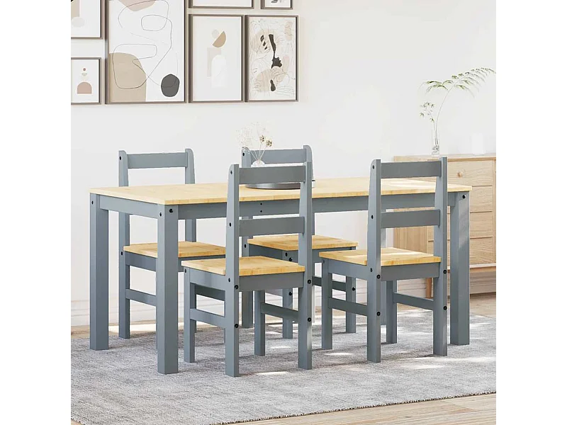 Juego de comedor Panamá de 5 piezas, gris, madera maciza de pino