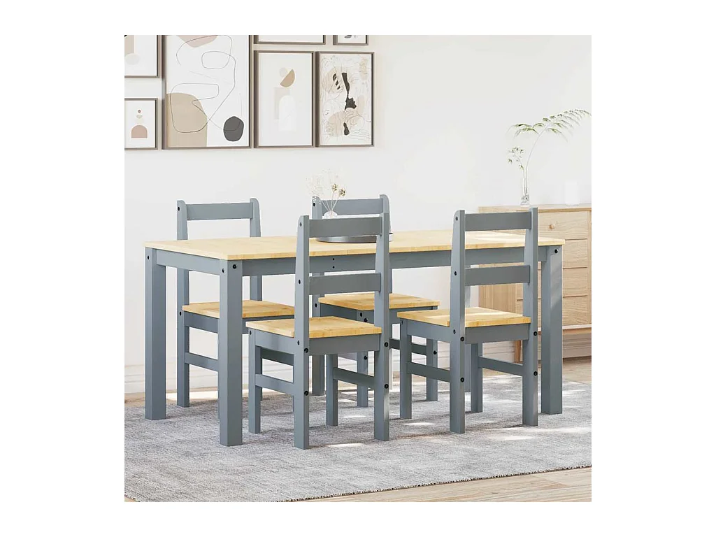 Juego de comedor Panamá de 5 piezas, gris, madera maciza de pino