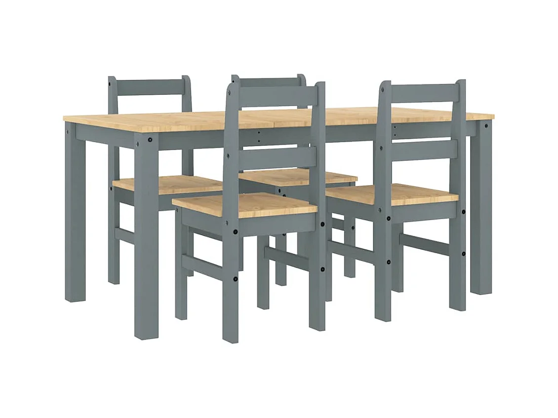 Juego de comedor Panamá de 5 piezas, gris, madera maciza de pino