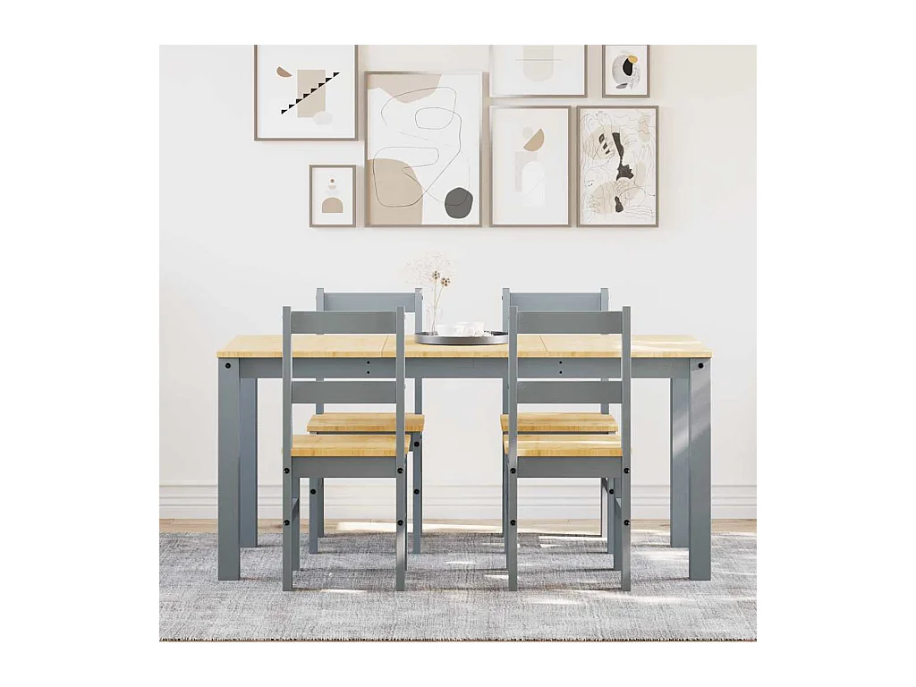 Juego de comedor Panamá de 5 piezas, gris, madera maciza de pino