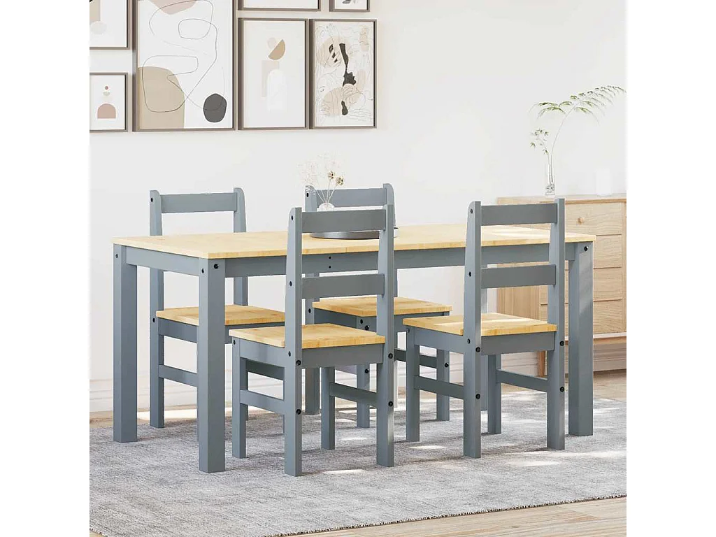 Ensemble à manger Panama 5 pcs gris bois de pin massif