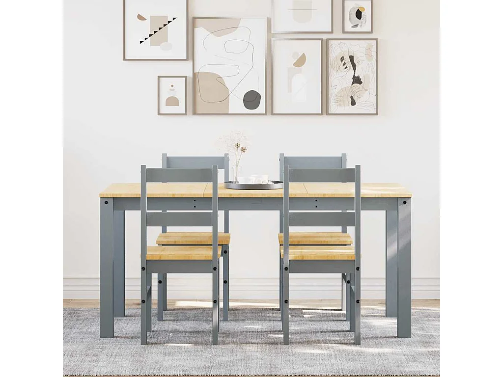 Ensemble à manger Panama 5 pcs gris bois de pin massif
