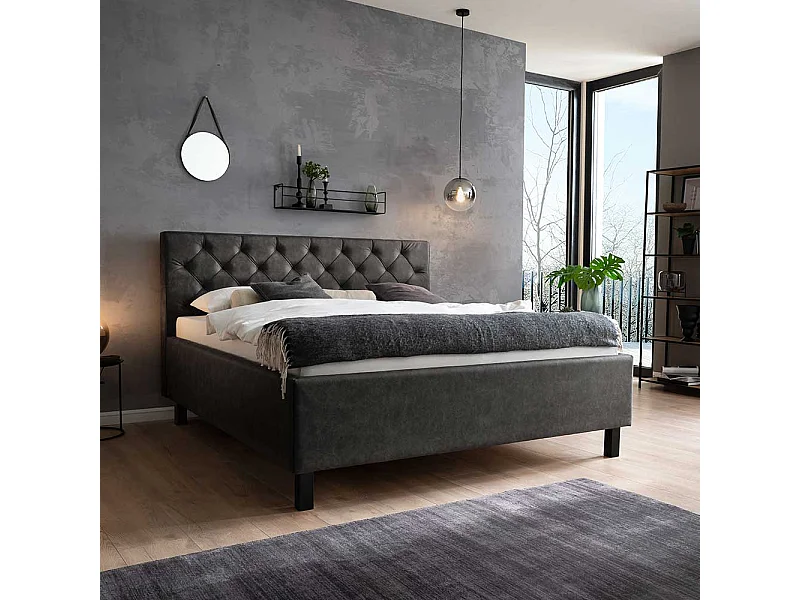 Gepolstertes Bett mit Stauraum in Anthrazit Schwarz