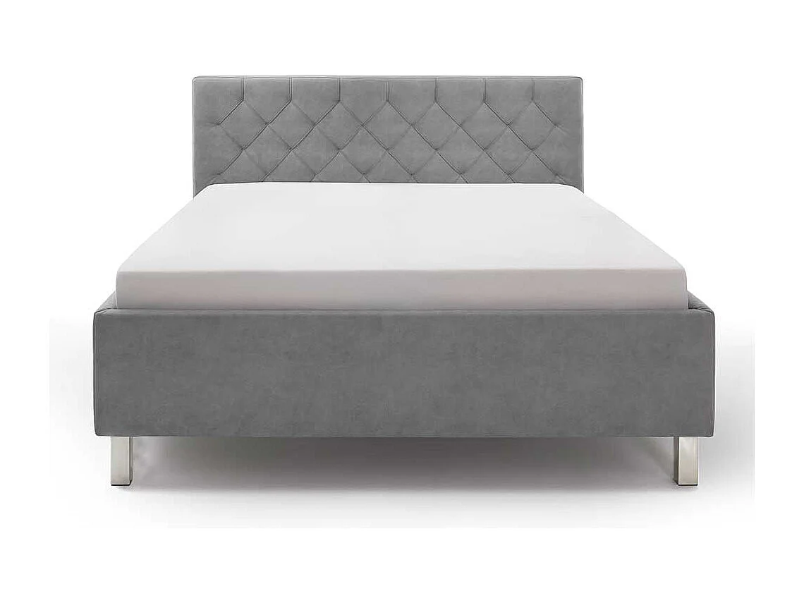 Stauraumbett mit Polsterkopfteil Hellgrau & Chromfarben