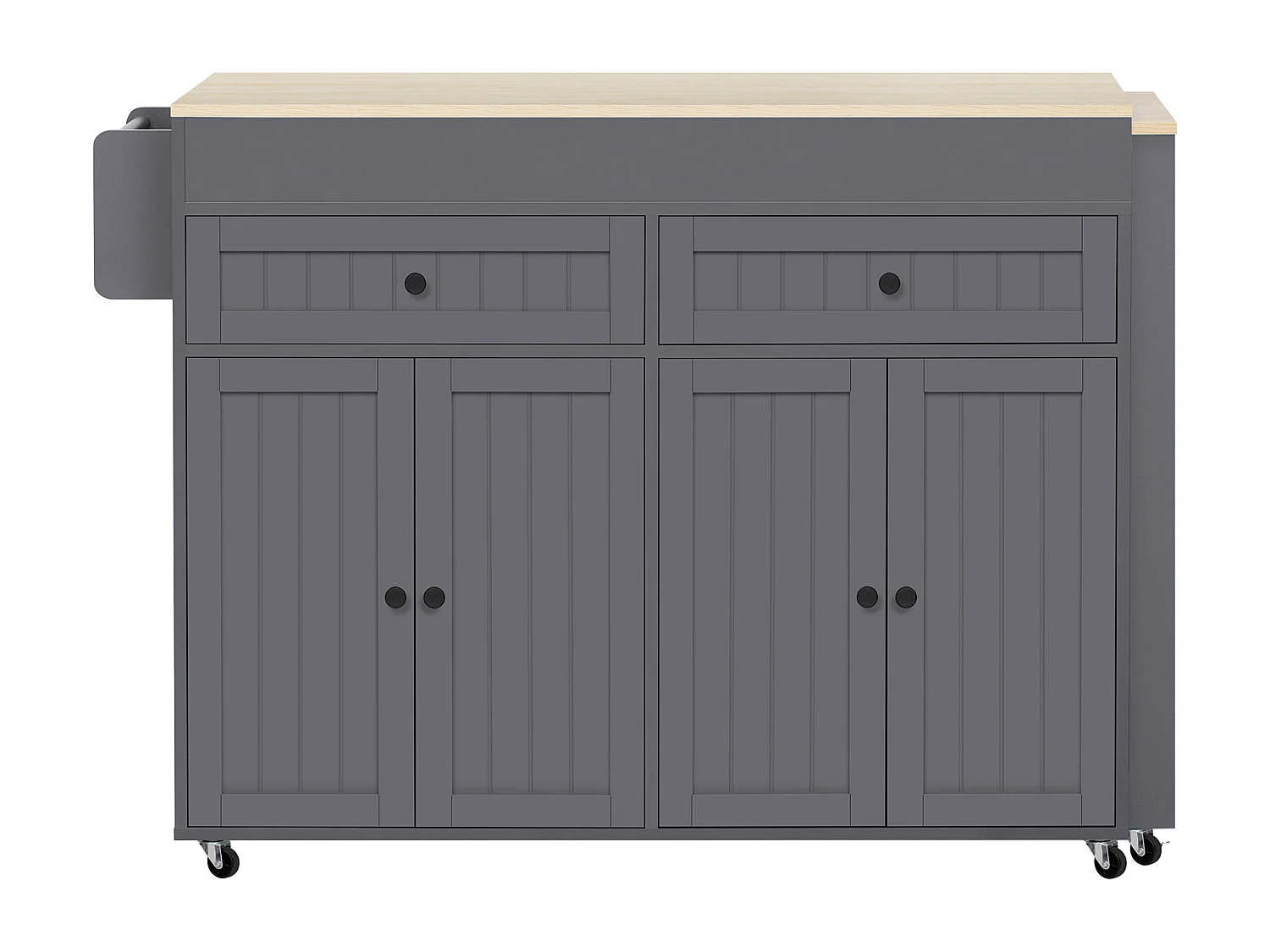 Îlot de cuisine mobile avec plan de travail extensible, avec tiroirs et roulettes(Gris+Nature) (180.5x45x92.2 cm)