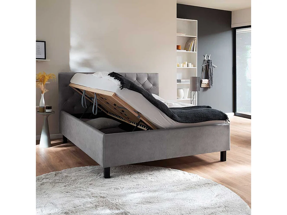 Stauraumbett in 160 und 180 cm Hellgrau