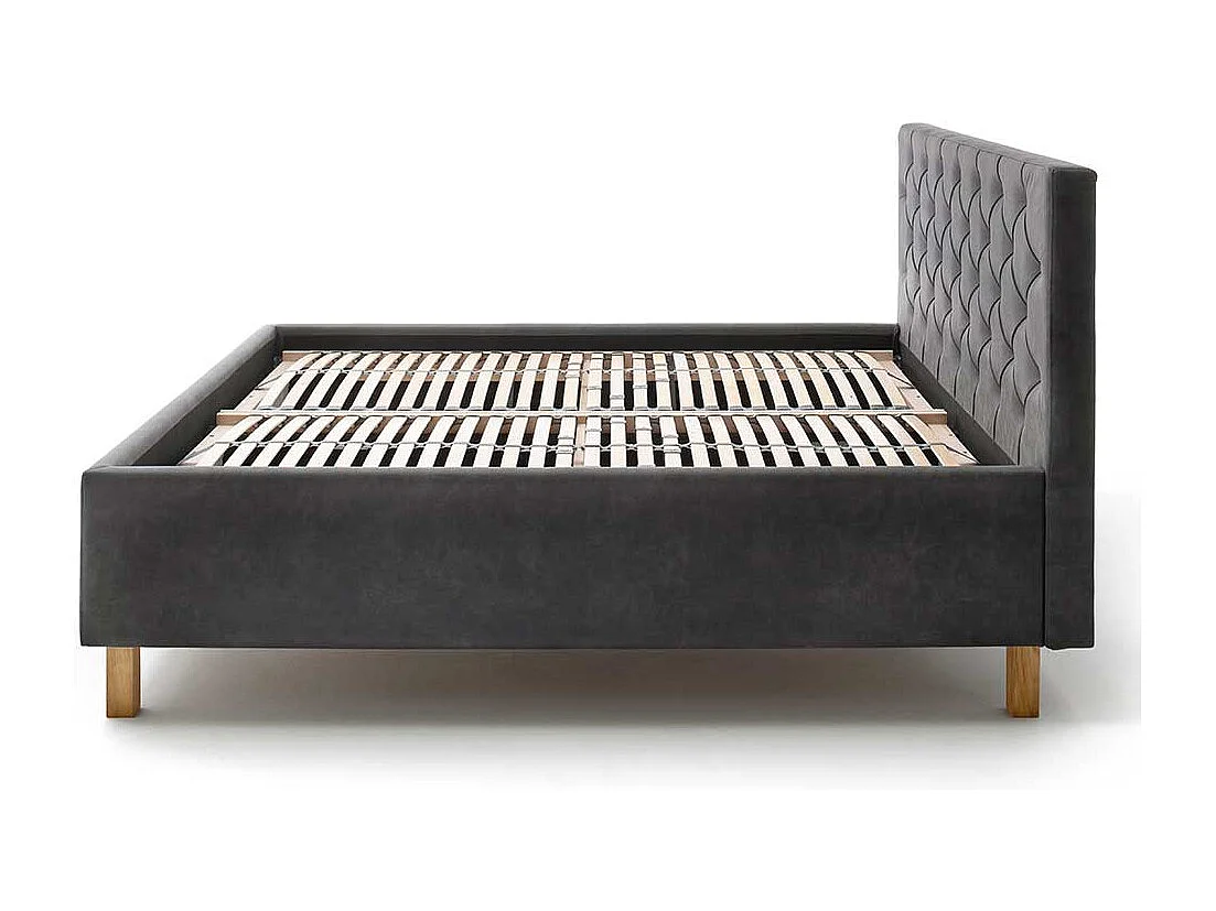 Polster Stauraumbett in Anthrazit Vierfußgestell aus Eiche