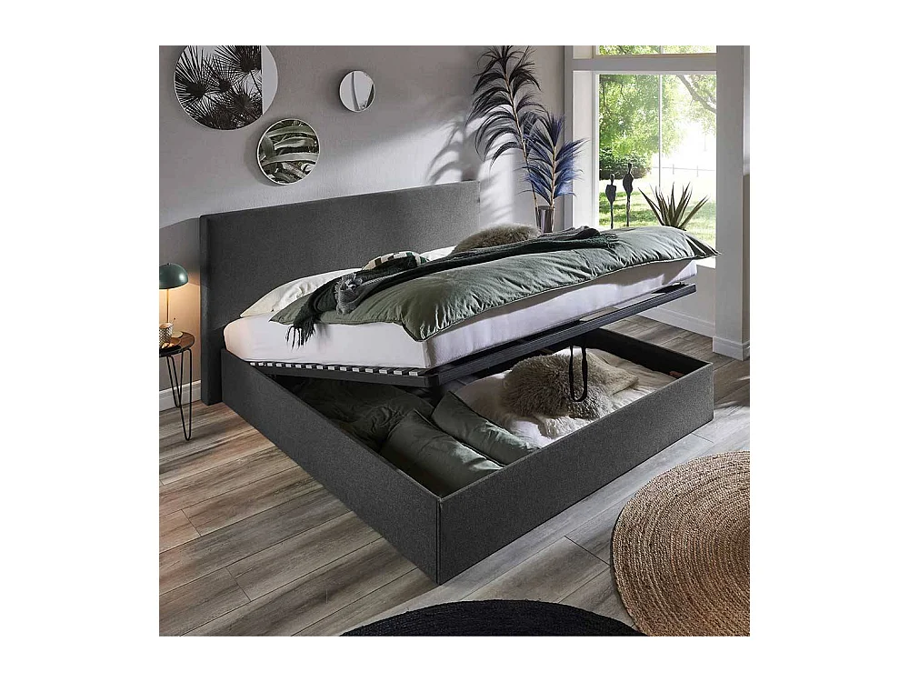 Stauraumbett Anthrazit Stoff in modernem Design 30 cm Einstiegshöhe