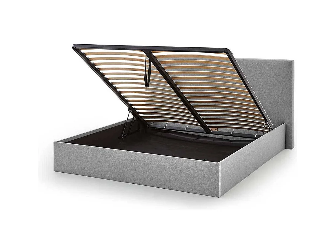 Stauraum Doppelbett Stoff in Hellgrau 107 cm hoch - 213 cm tief