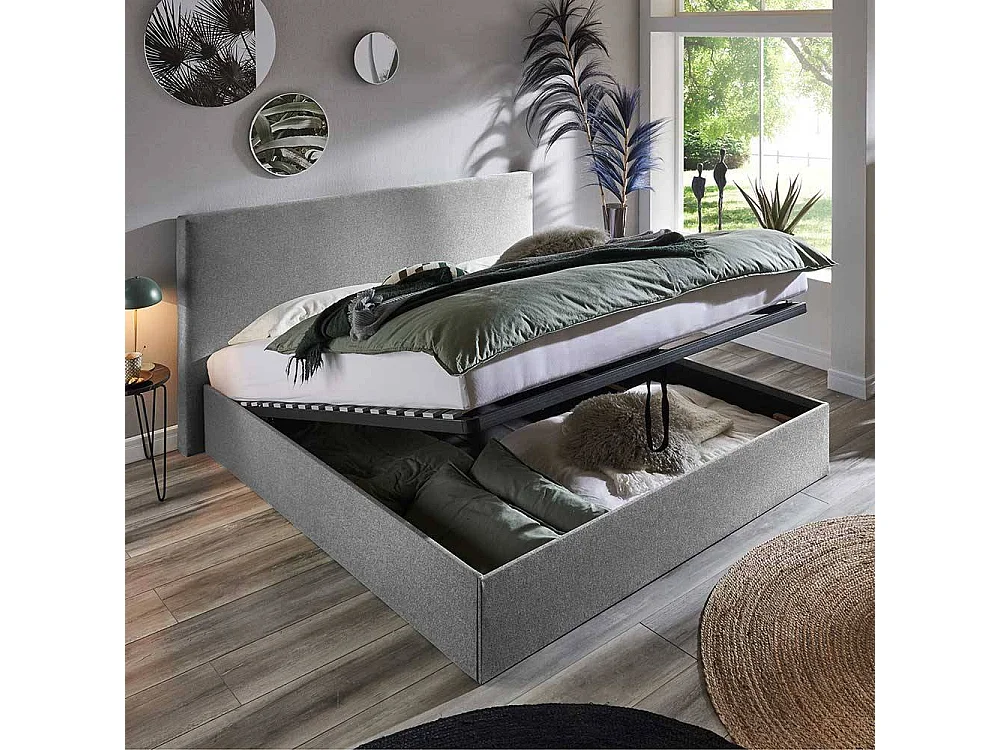 Stauraum Doppelbett Stoff in Hellgrau 107 cm hoch - 213 cm tief