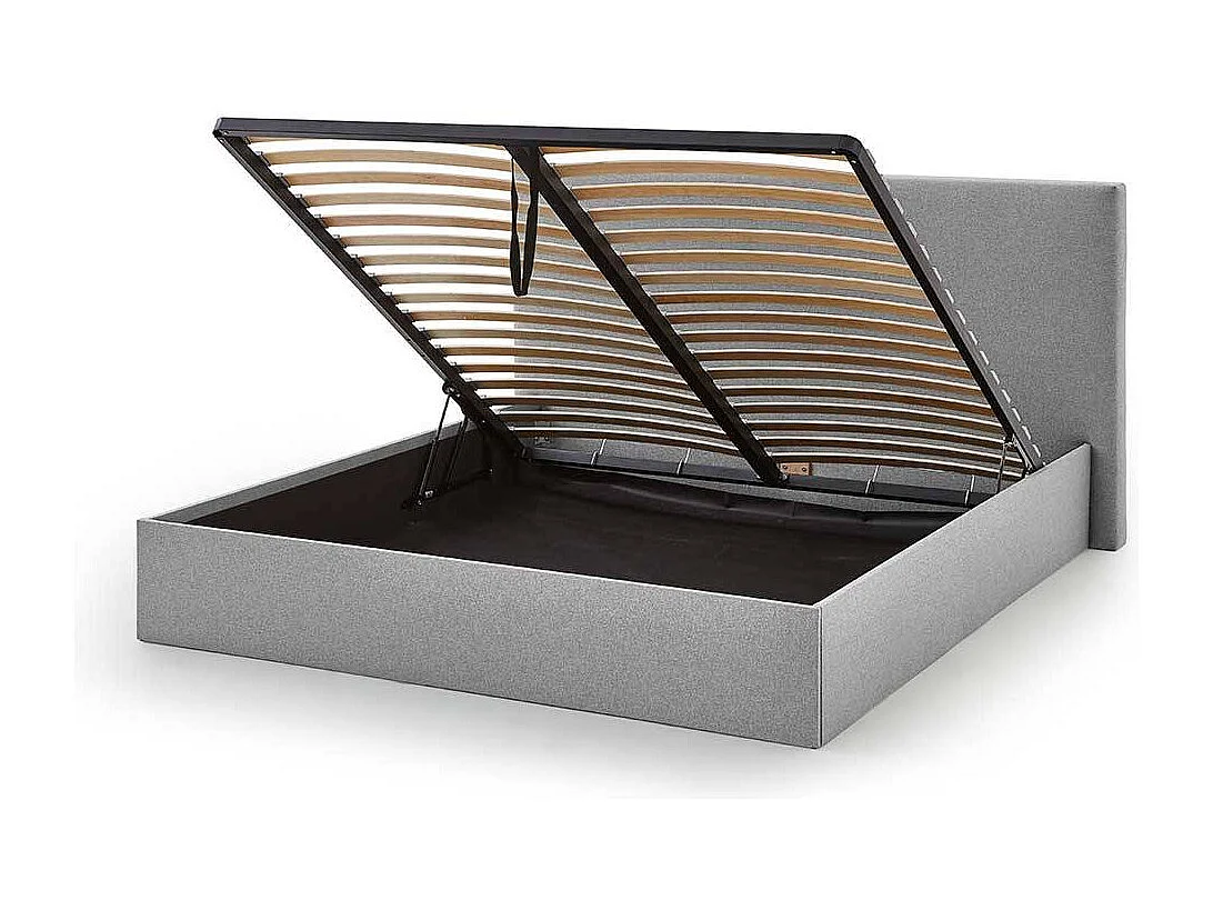 Stauraum Doppelbett Stoff in Hellgrau 107 cm hoch - 213 cm tief