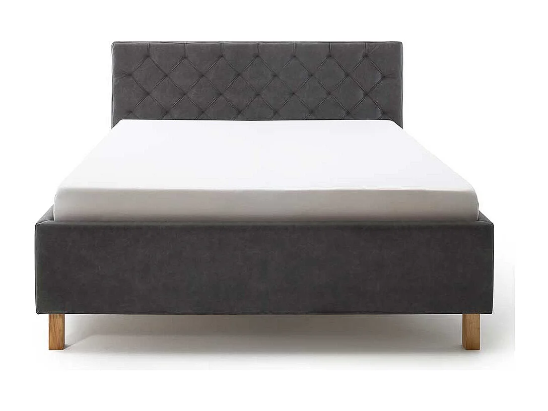 Polster Stauraumbett in Anthrazit Vierfußgestell aus Eiche