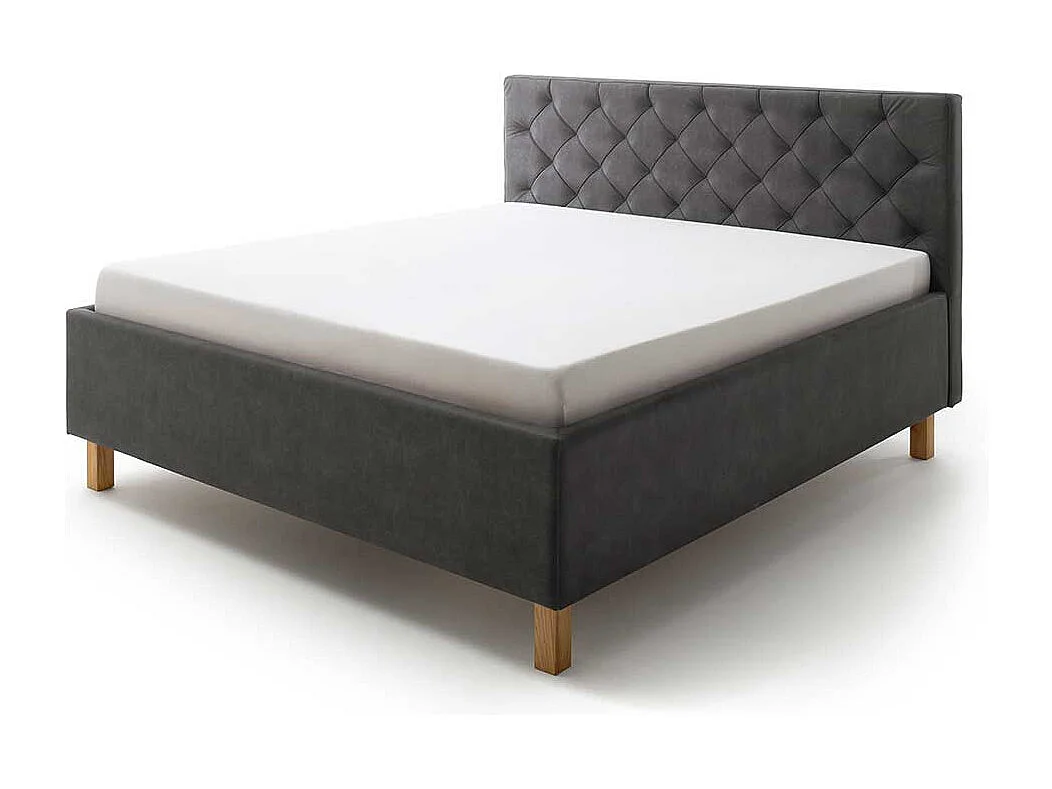 Polster Stauraumbett in Anthrazit Vierfußgestell aus Eiche