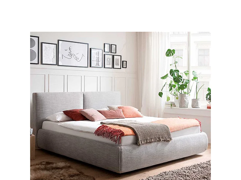 Stoffbett in Hellgrau Bettkasten