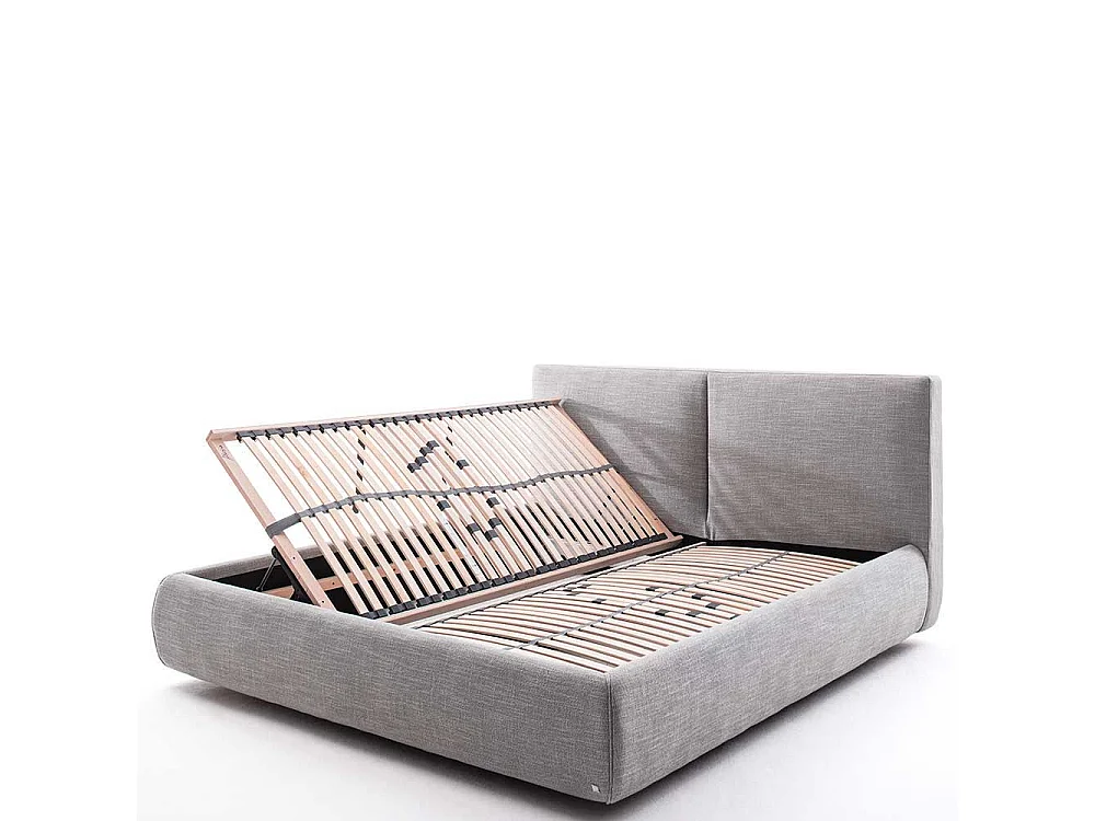Stoffbett in Hellgrau Bettkasten