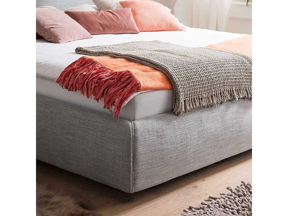 Stoffbett in Hellgrau Bettkasten