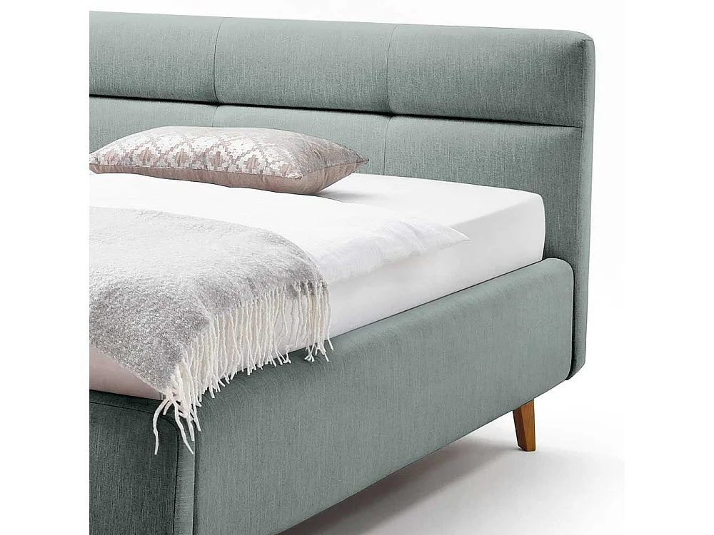 Stauraumbett in Hellblau Webstoff modern