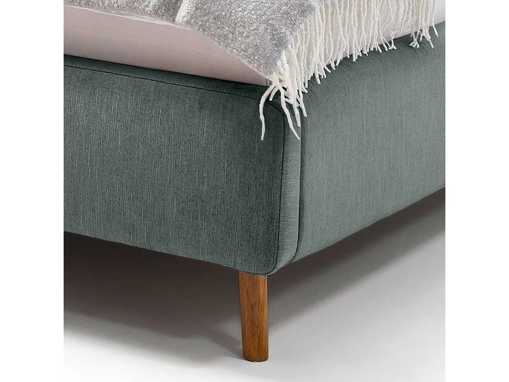 Stauraumbett in Hellblau Webstoff modern