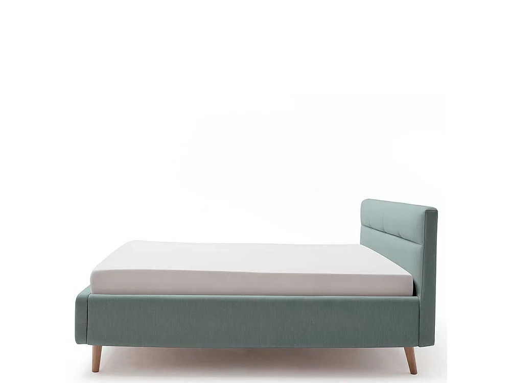 Stauraumbett in Hellblau Webstoff modern