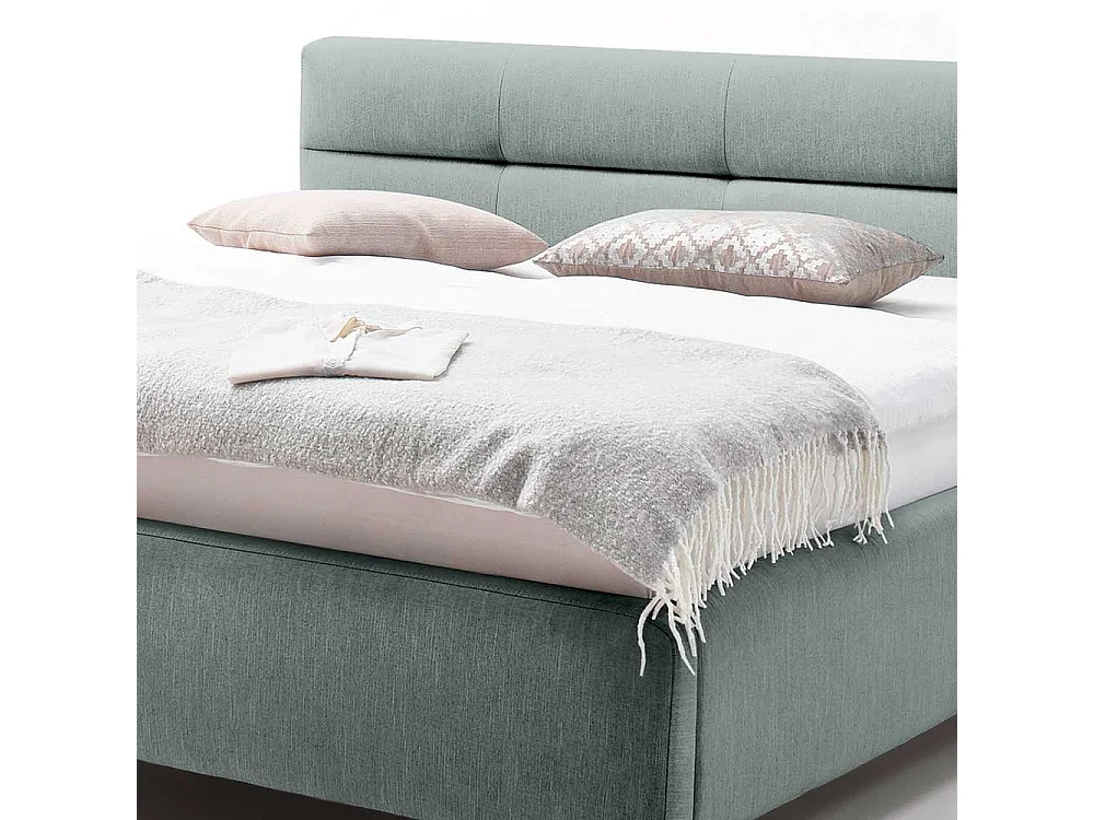 Stauraumbett in Hellblau Webstoff modern