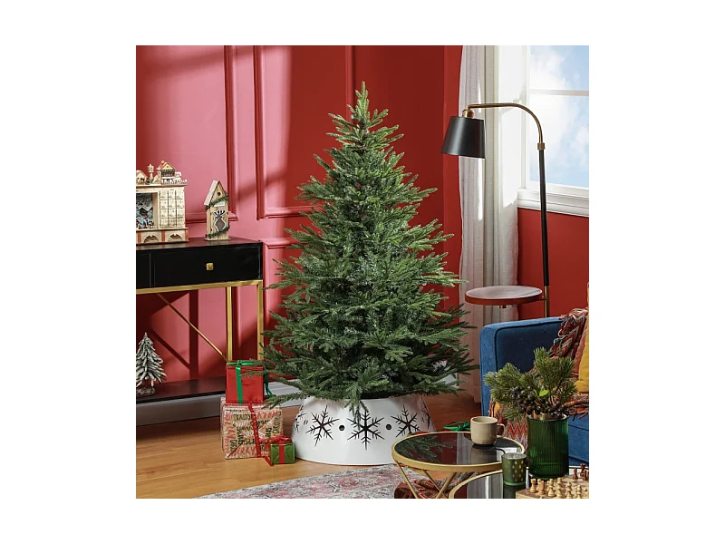 Kunstkerstboom, 150 cm, realistische takken, brandvertragend, met metalen voet, wit, (Ø95 x 150H cm)