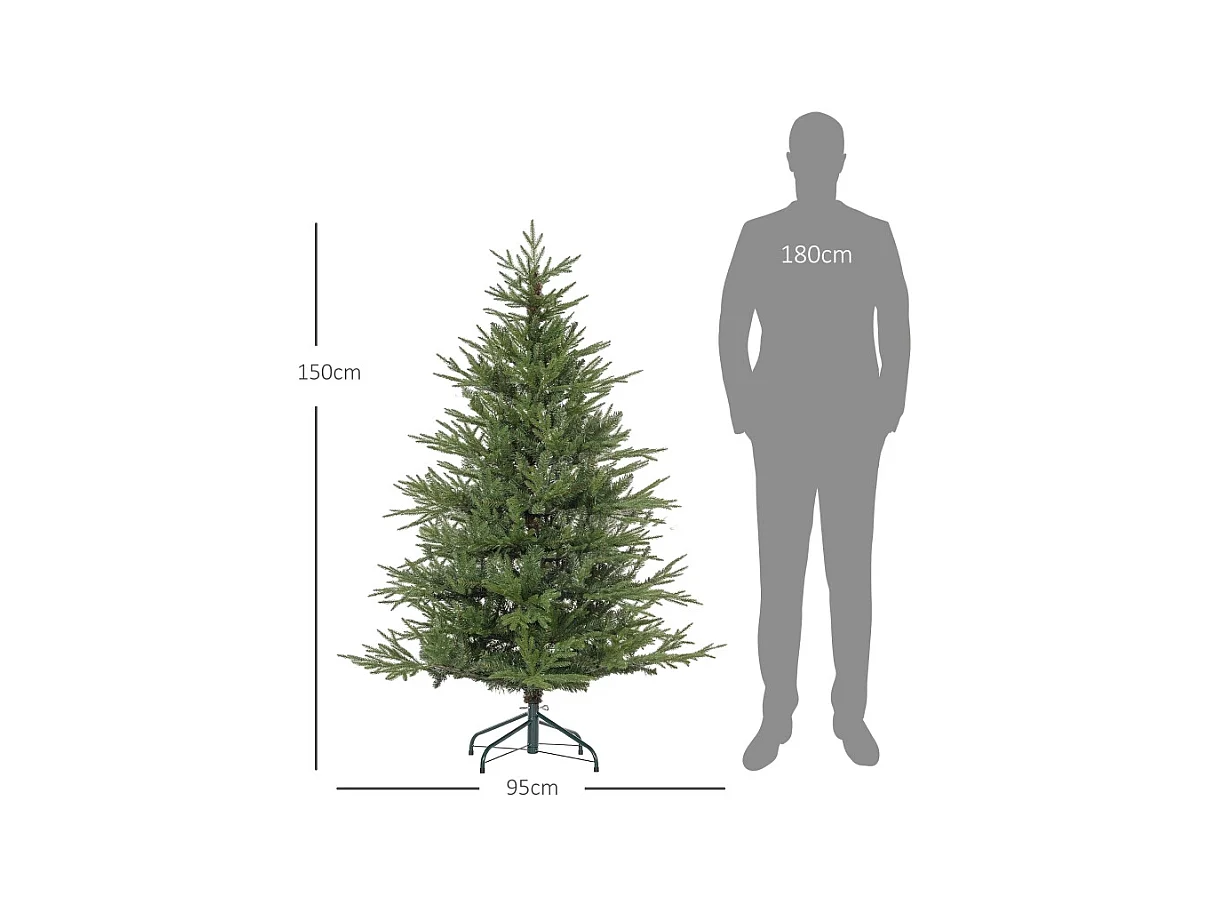 Kunstkerstboom, 150 cm, realistische takken, brandvertragend, met metalen voet, wit, (Ø95 x 150H cm)