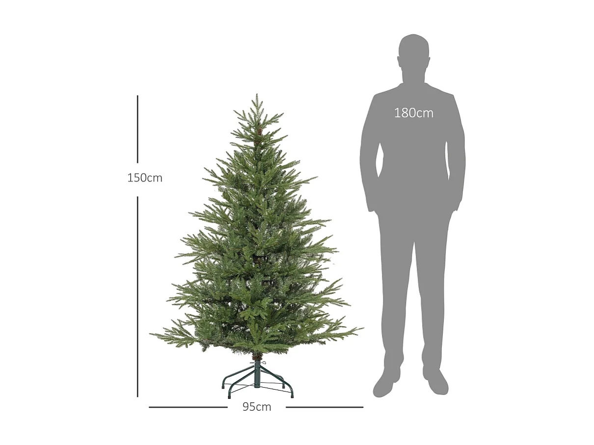 Arbre de Noël artificiel, 150 cm, branches réalistes, flammantrésistant, avec pied en métal, blanc, (Ø95 x 150H cm)