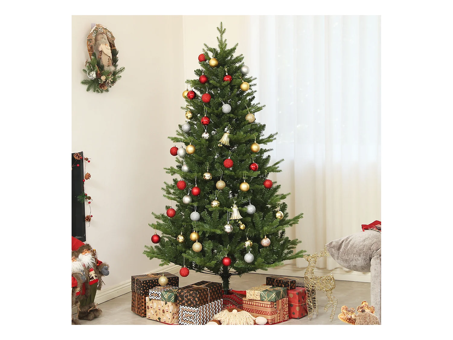 Kunstkerstboom 180 cm met 818 takken, PVC, groen, met metalen voet (Ø105 x 180 cm)