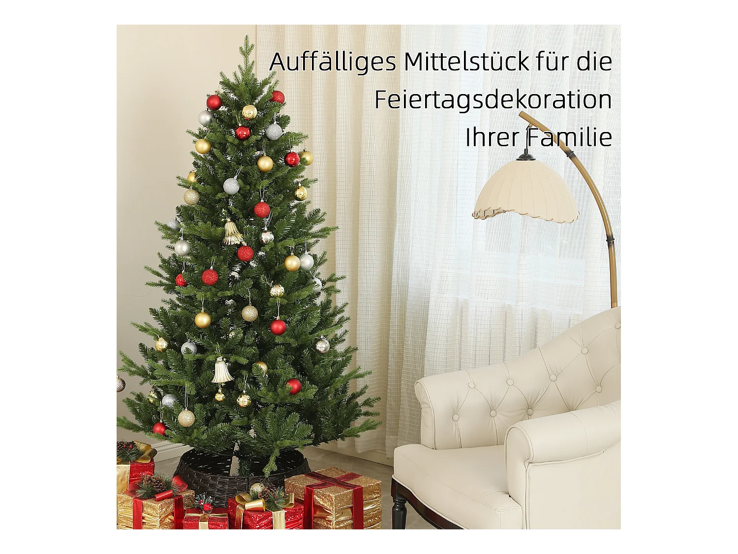 Kunstkerstboom 180 cm met 818 takken, PVC, groen, met metalen voet (Ø105 x 180 cm)