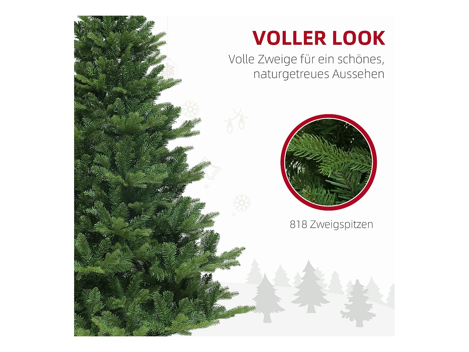 Kunstkerstboom 180 cm met 818 takken, PVC, groen, met metalen voet (Ø105 x 180 cm)