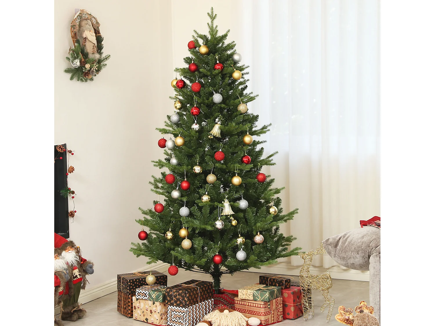 Sapin de Noël artificiel 180 cm avec 818 branches, PVC, vert, avec pied en métal (Ø105 x 180 cm)