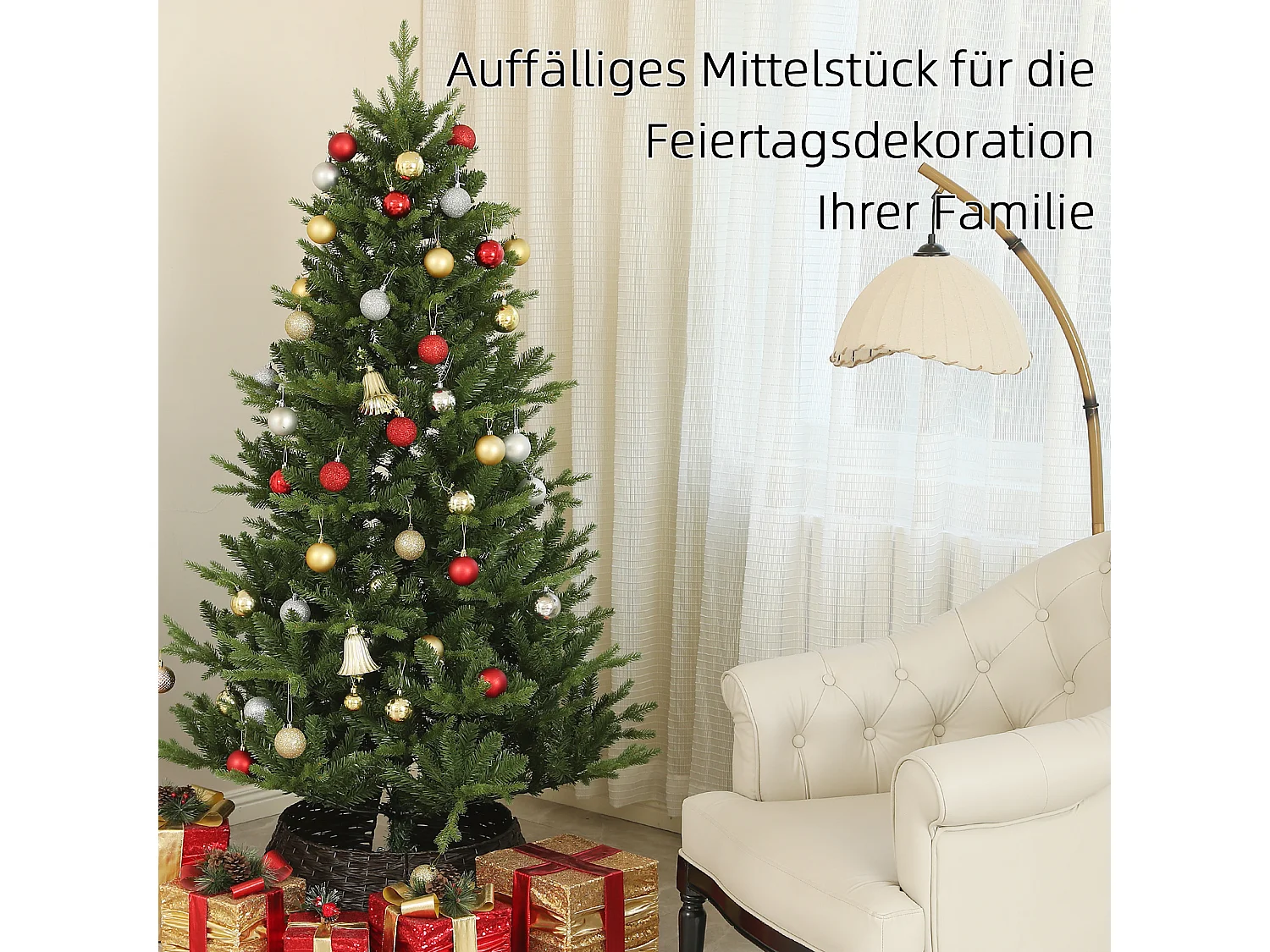 Sapin de Noël artificiel 180 cm avec 818 branches, PVC, vert, avec pied en métal (Ø105 x 180 cm)