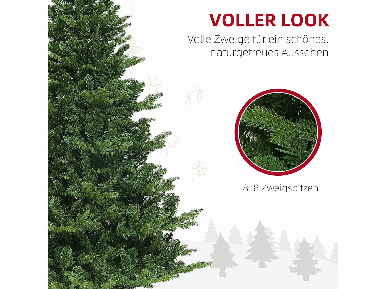 Sapin de Noël artificiel 180 cm avec 818 branches, PVC, vert, avec pied en métal (Ø105 x 180 cm)