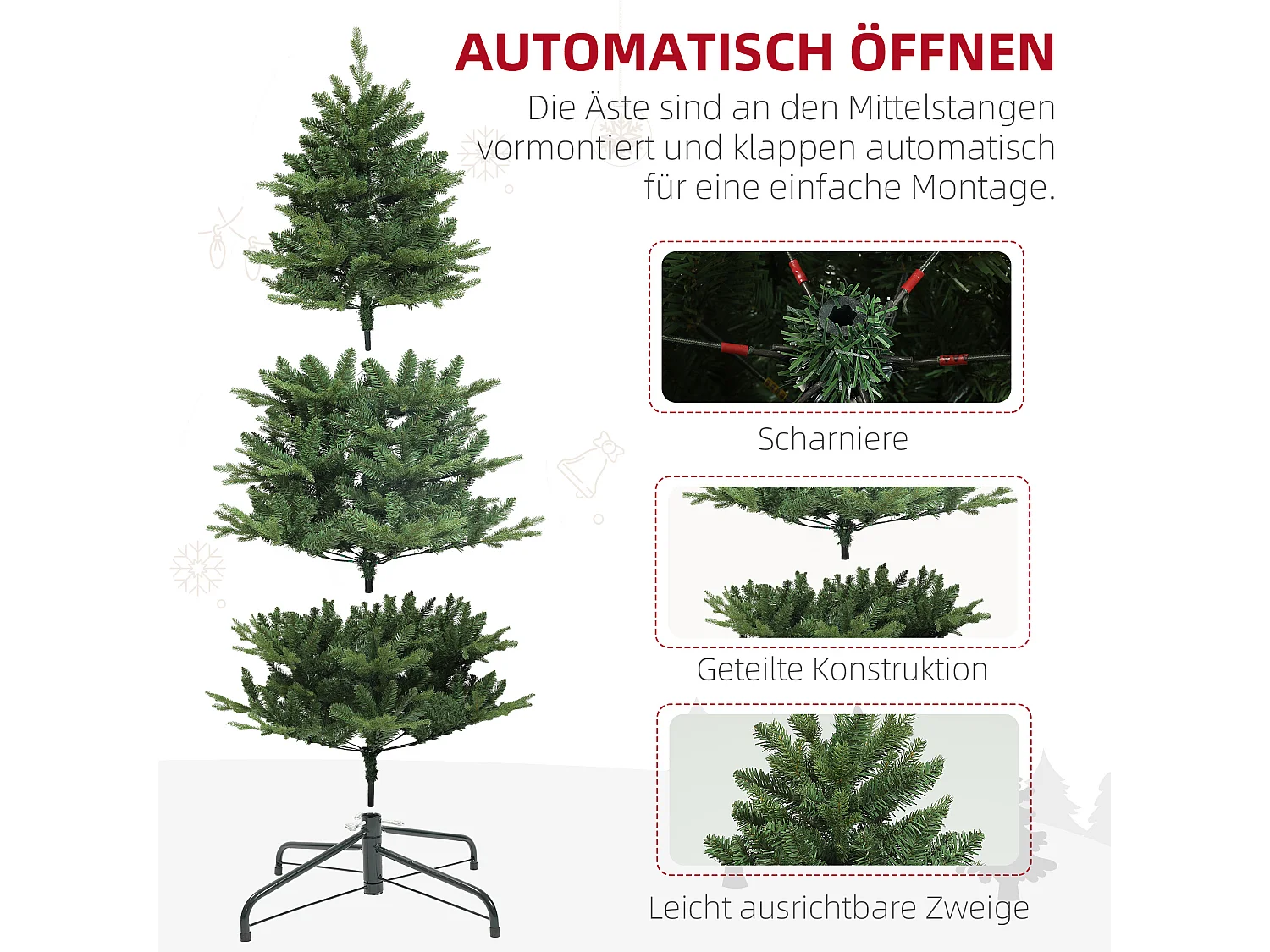 Sapin de Noël artificiel 180 cm avec 818 branches, PVC, vert, avec pied en métal (Ø105 x 180 cm)